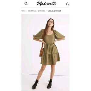 Madewell Green‎ Tiered Puff Sleeve Dress XS